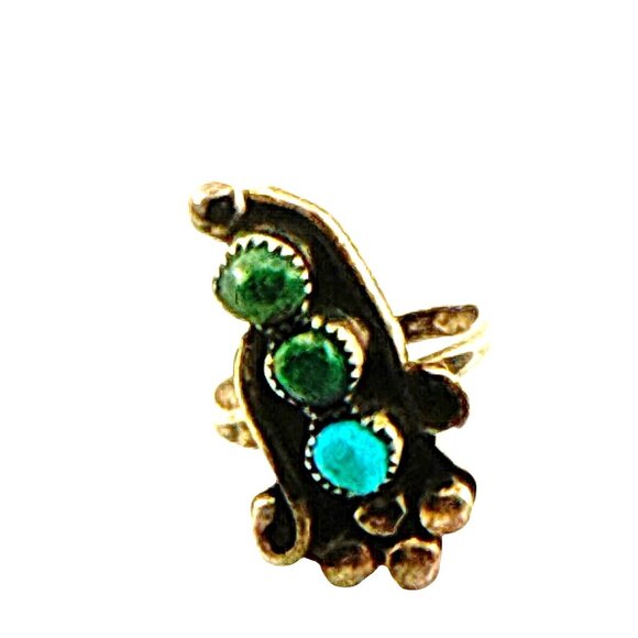 Vintage Navajo Sterling Silver Turquoise Green Stone Statement Ring Southwestern - Picture 2 of 8
